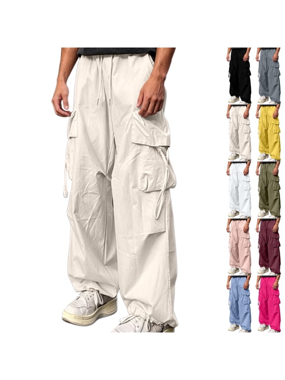 Men's Baggy Cargo Pants Drawstring Elastic Waist Casual Parachute Pants Loose Fit Hip Hop Streetwear Joggers Hiking Pants with Multi Pockets Dark Gray M