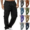 thumbnail image 1 of DDAPJ pyju Men's Cargo Pants Elastic Waist Comfy Baggy Trousers Lightweight Multi-Pocket Straight Leg Work Pants Outdoor Casual Athletic Pants Brown XL, 1 of 5