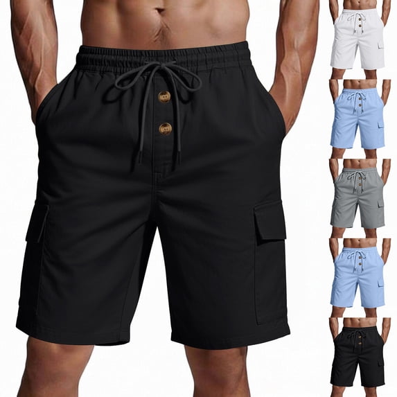 DDAPJ pyju Men's Cargo Shorts Lightweight Drawstring Hiking Shorts Straight Leg Work Shorts with Multi Pockets Black XXL