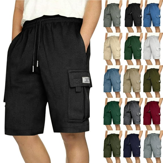 DDAPJ pyju Men's Cargo Sweat Shorts Trendy Summer Casual Athletic Shorts Elastic Waist Drawstring Jogger Workout Shorts Lightweight Flap Pockets Hiking Work Shorts Gray XL