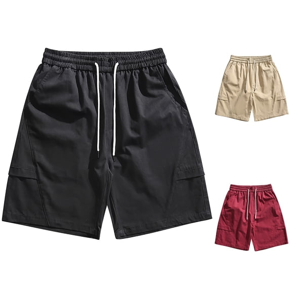 DDAPJ pyju Men's Cargo Sweat Shorts Elastic Waist Drawstring Workout Jogger Shorts Cotton Ripstop Hiking Shorts Relaxed Fit Work Shorts with Multi Pockets Wine XXL