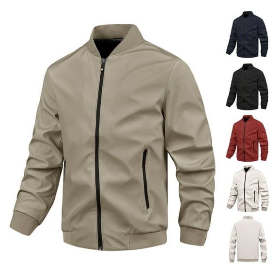 DDAPJ pyju Men's Casual Varsity Jacket Lightweight Zip Up Bomber Jackets Stand Collar Fashion Coat with Pockets Khaki XXXXL
