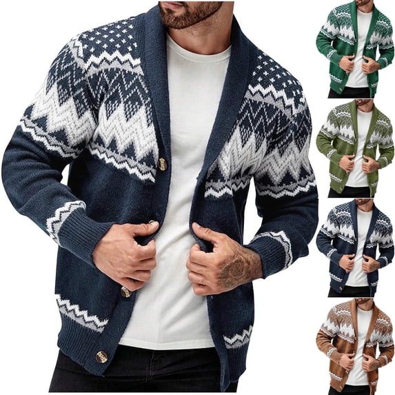 DDAPJ pyju Men's Christmas Cardigans Shawl Collar Knitted Cardigan Sweater Ugly Xmas Sweaters Button Down Outerwear Tops Blue XL