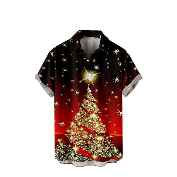 DDAPJ pyju Men's Christmas Hawaii Shirt Prime Day Deals, Snowflake Graphic Casual Button Down Shirts Short Sleeve Bowling Shirt Lightweight Vacation Party Tops Red XL