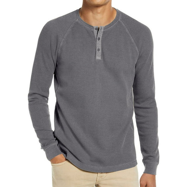 DDAPJ pyju Men's Classic Fit Henley Shirts Raglan Long Sleeve Button Up T-shirts Basic Solid Casual Athletic Tee Shirt Lightweight Work Shirts Flash Deals Today Gray XL