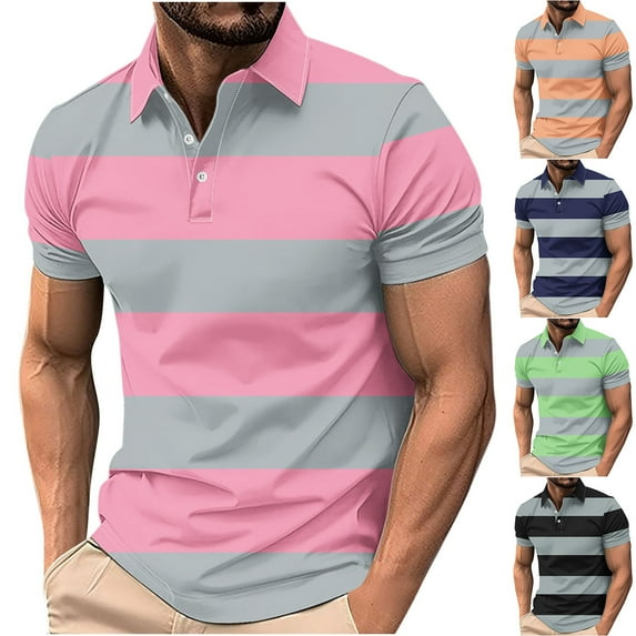 DDAPJ pyju Men's Color Block Golf Shirt Slim Fit Stretch Casual Sports Polos Trendy Summer Short Sleeve Button Collar Tops Sales of The Day Green XXXL