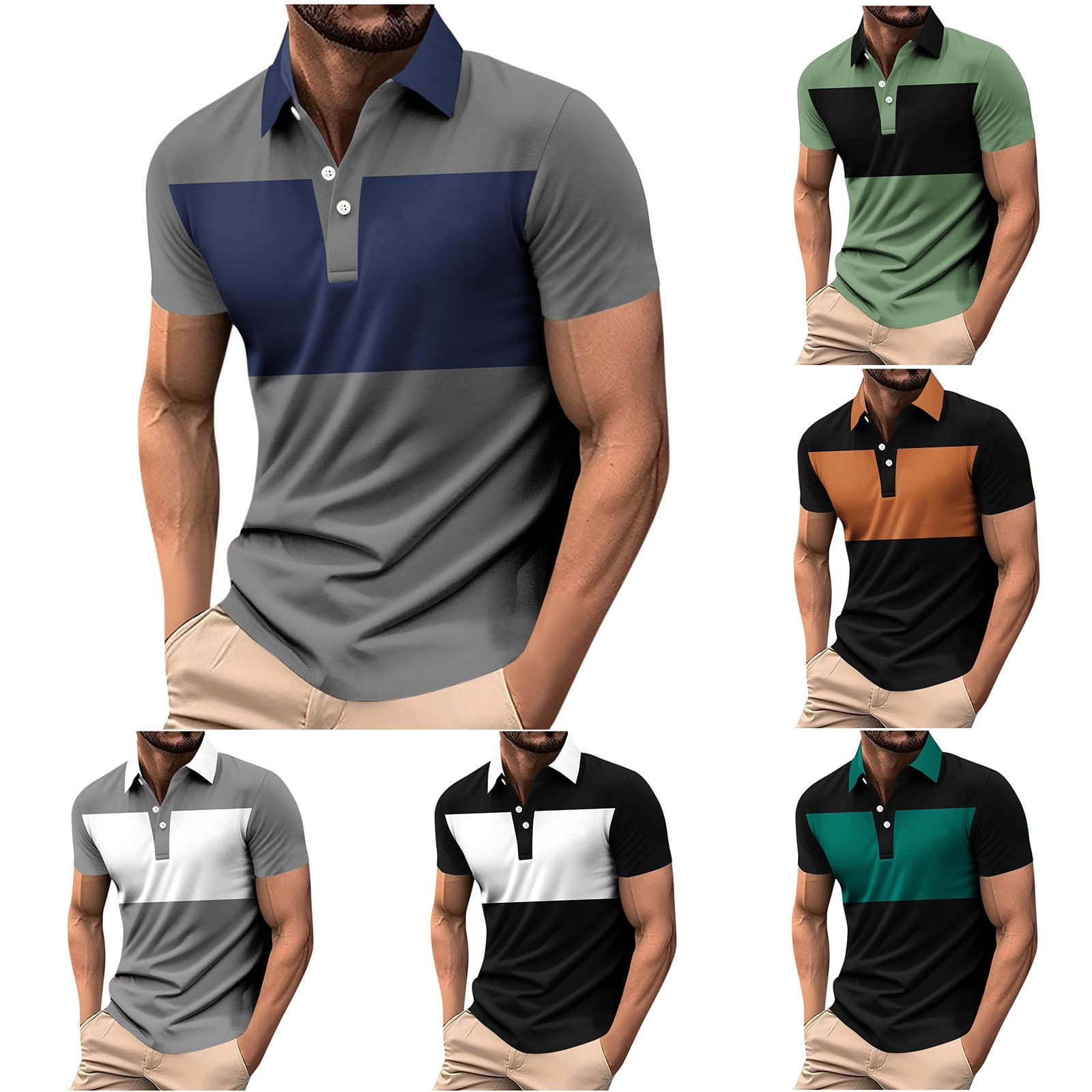 DDAPJ pyju Men's Color Block Polos Lightweight Outdoor Moisture Wicking ...
