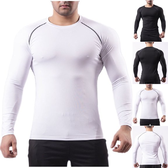 DDAPJ pyju Men's Compression Shirts Athletic Sport Undershirts Tight Base Layer Tops Rash Guard Running Gym Workout Tops Black S