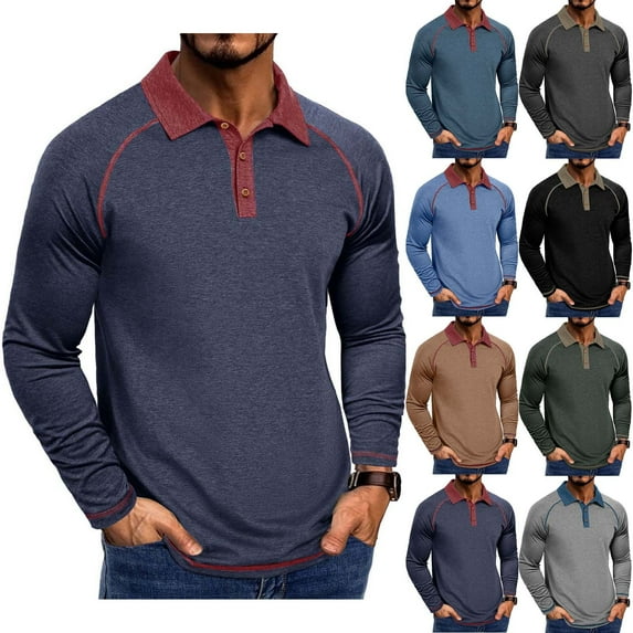 DDAPJ pyju Men's Contrast Collar Polo Shirts Raglan Long Sleeve Golf Shirt Fall Casual Stylish Tops Army Green XL