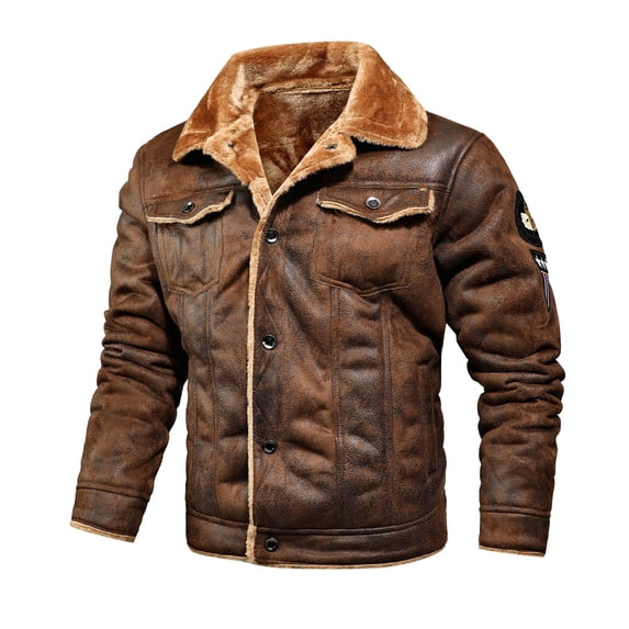 DDAPJ pyju Men's Cotton Cargo Jacket Clearance Sales,Sherpa Fleece Lined Winter Coat Vintage Trucker Jacket for Men Thick Thermal Lapel Aviator Coat