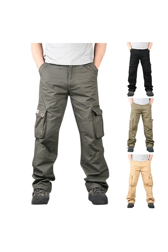 Men's Cotton Cargo Pants Ripstop Pants Lightweight Outdoor Hiking Work Pants Solid Casual Straight Leg Trousers with Multi Pockets Army Green XXXL