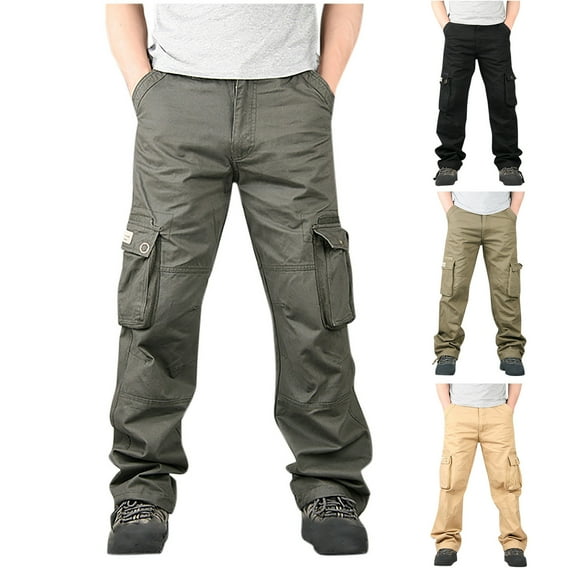 DDAPJ pyju Men's Cotton Cargo Pants Ripstop Pants Lightweight Outdoor Hiking Work Pants Solid Casual Straight Leg Trousers with Multi Pockets Army Green XXXL
