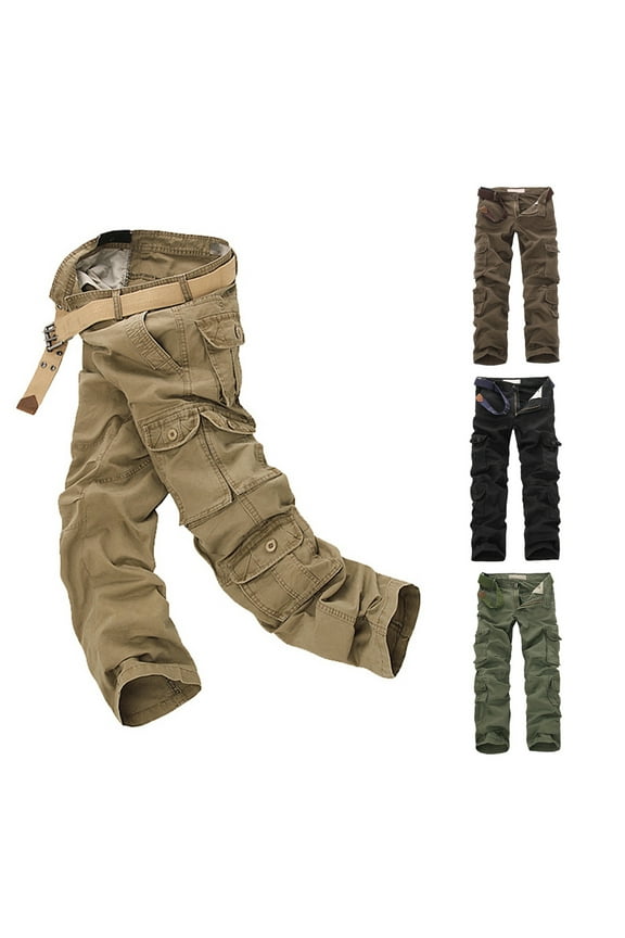 Men's Cotton Cargo Pants Ripstop Tactical Pants Military Combat Pants Lightweight Outdoor Hiking Pants Solid Straight Leg Work Trousers with Multi Pockets Black S