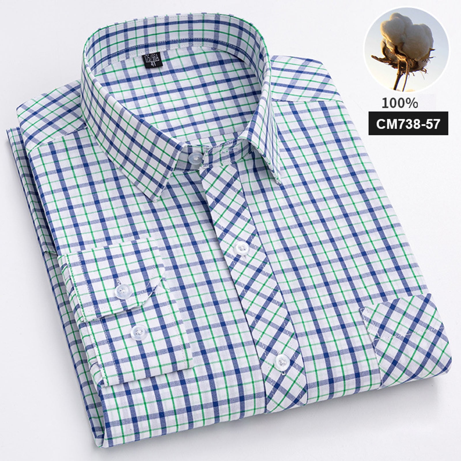 DDAPJ pyju Men's Cotton Dress Shirt Long Sleeve Plaid Button Down ...