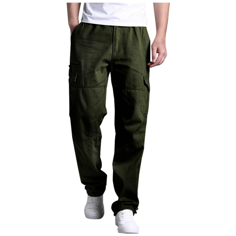 Men´s Elastic Waist Military Cotton Cargo Pants Trousers Casual Long Pants