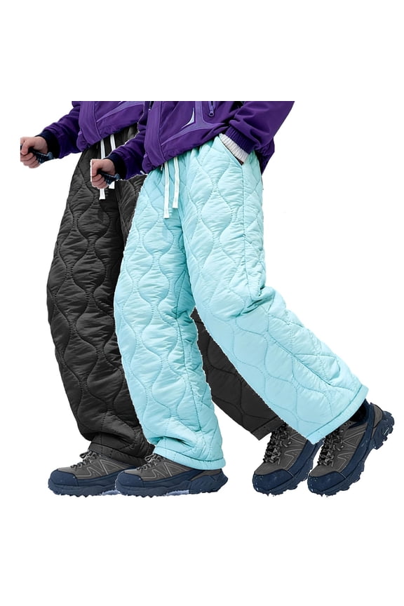 Men's Cotton Pants Sherpa Fleece Lined Quilted Padded Long Pants Windproof Thermal Outdoor Hiking Fuzzy Trousers Black M