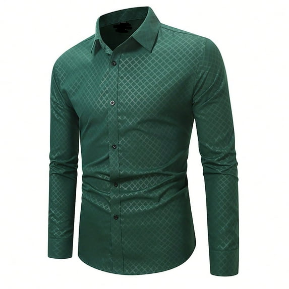 DDAPJ pyju Men's Dress Shirt Wrinkle Free Regular Fit Business Casual Shirts Long Sleeve Plaid Button Down Shirts Lightweight Poplin Shirt Clearance Sale Green L