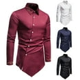 thumbnail image 1 of DDAPJ pyju Men's Embroidered Dress Shirt Asymmetric Hem Long Sleeve Button Down Shirts Tuxedo Suit Shirt Black S, 1 of 5