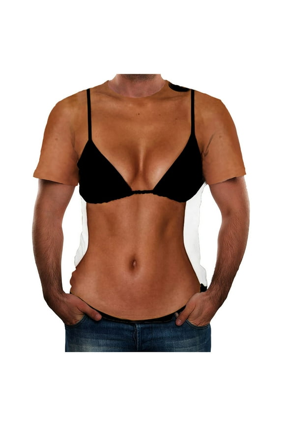 Men's Fashion 3D Muscle Printed Short Sleeve T Shirt,Bikini Funny Graphic Party Shirts Casual Sport Fitness Workout Gym Tshirts S - 5XL