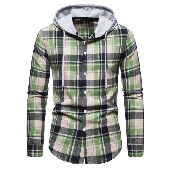 DDAPJ pyju Men's Flannel Hoodie Jacket Clearance Sale,Slim Fit Stretch Plaid Shirt Jackets Long Sleeve Drawstring Shacket Jacket Casual Button Down Outwear Tops