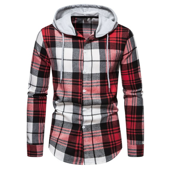 DDAPJ pyju Men's Flannel Hoodie Jacket Clearance Sale,Slim Fit Stretch Plaid Shirt Jackets Long Sleeve Drawstring Shacket Jacket Casual Button Down Outwear Tops