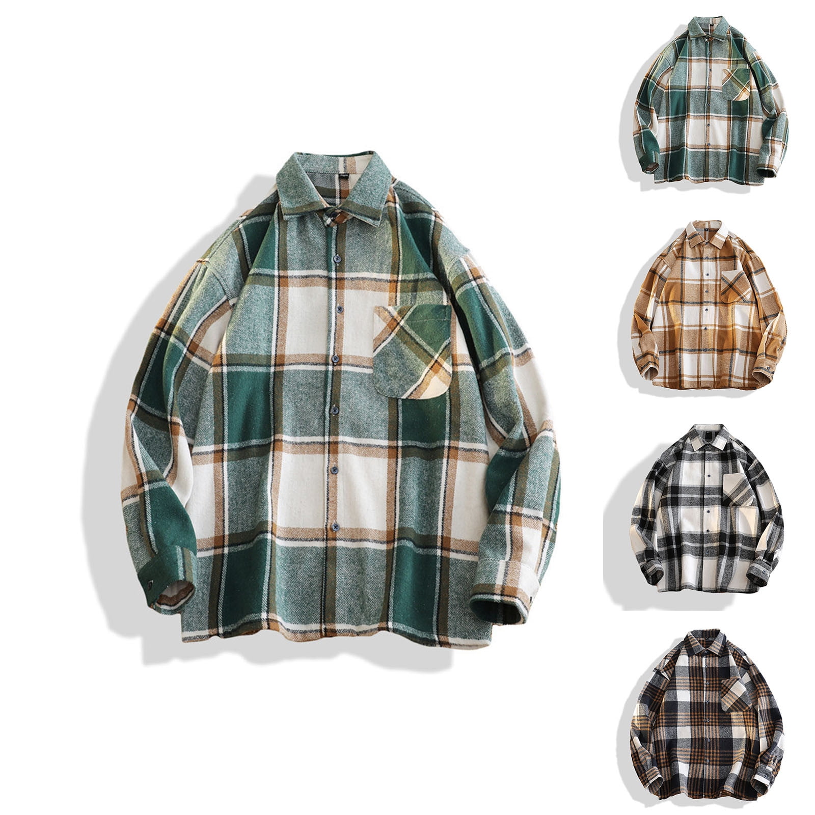 DDAPJ pyju Men's Flannel Plaid Shirt Loose Fit Long Sleeve Casual ...