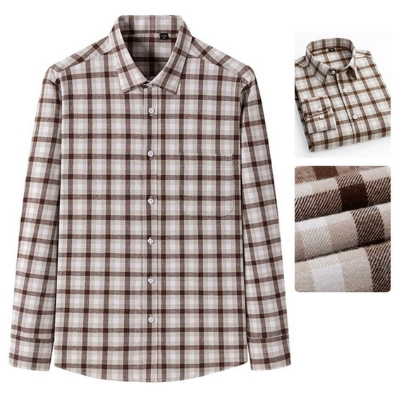 DDAPJ pyju Men's Flannel Plaid Shirts Loose Casual Button Down Shirt Big and Tall Gingham Shirts with Chest Pocket Khaki XXXL
