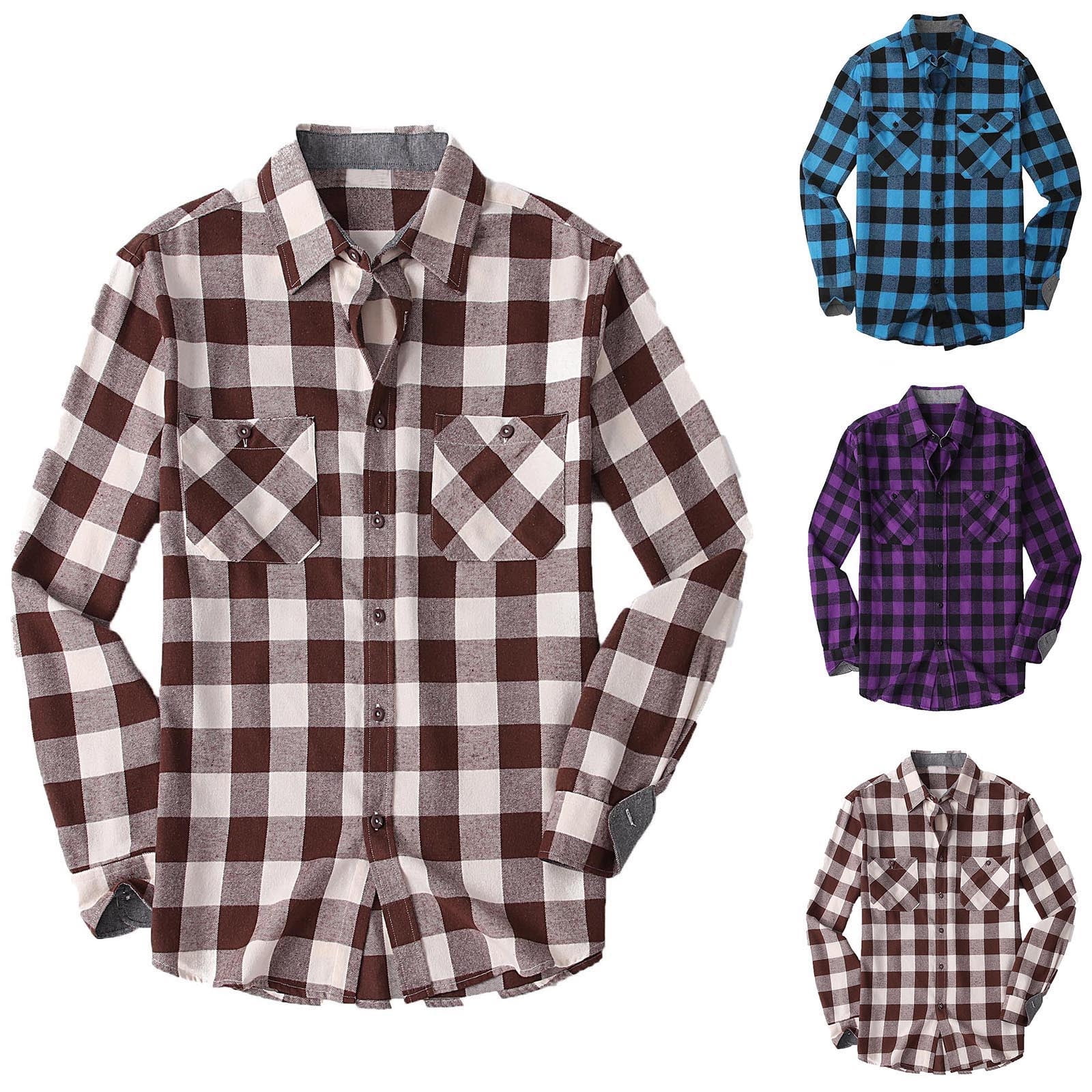 DDAPJ pyju Men's Flannel Plaid Shirts Regular Fit Long Sleeve Casual ...
