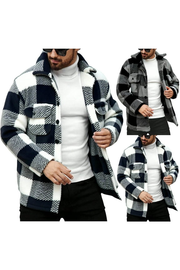 Men's Flannel Shirts Casual Button Down Plaid Shirt Jacket Long Sleeve Fleece Shacket Dark Gray M