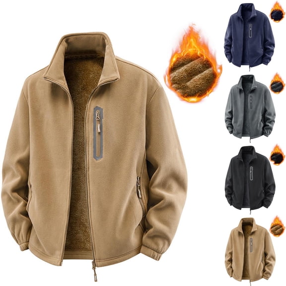 DDAPJ pyju Men's Fleece Lined Jackets Full Zip Lightweight Casual Athletic Jacket Soft Warm Winter Coats with Pockets Gray XL
