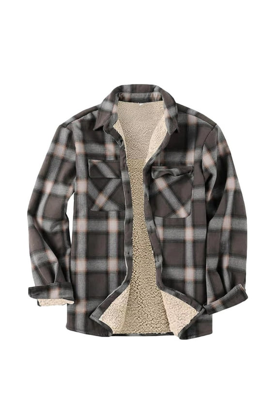 Men's Fleece Lined Plaid Flannel Shirt 2024 Clearance,Casual Button Down Shirt Jacket Lightweight Winter Work Coat with Pockets