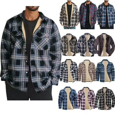 DDAPJ pyju Men's Fleece Lined Plaid Jackets Trendy Casual Winter Coat Thicken Warm Sherpa Jackets Outdoor Cargo Work Jacket with Pockets Birthday Gifts Prime Today Khaki XXL