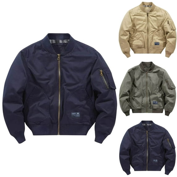 DDAPJ pyju Men's Flight Bomber Jacket Lightweight Zip Up Windbreaker Casual Military Jackets Dark Blue L