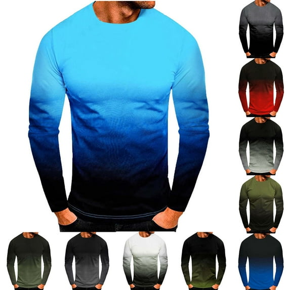 DDAPJ pyju Men's Gradient T-shirt Long Sleeve Crewneck Tee Tops Lightweight Stretch Workout Muscle Tees Basic Casual Athletic Tshirts Clearance Sale Red XXXXL
