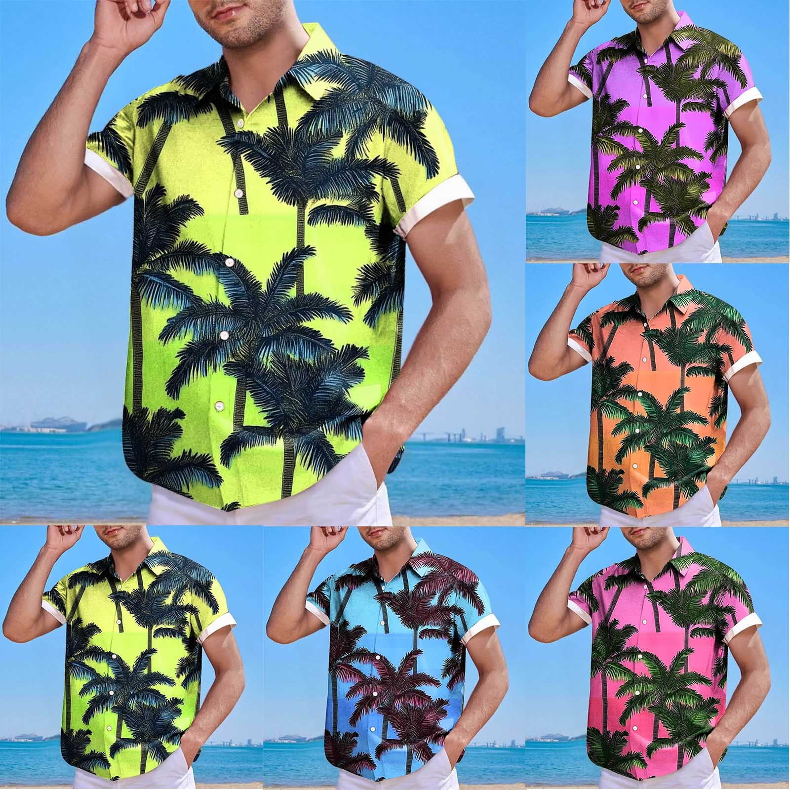 DDAPJ pyju Men's Hawaiian Floral Shirts Short Sleeve Casual Button Down ...