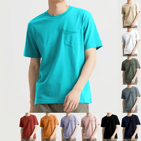 DDAPJ pyju Men's Heavyweight Cotton T-shirts Short Sleeve Pocket Tee Short Loose Fit Crew Neck Basic Tshirt Beige XXL