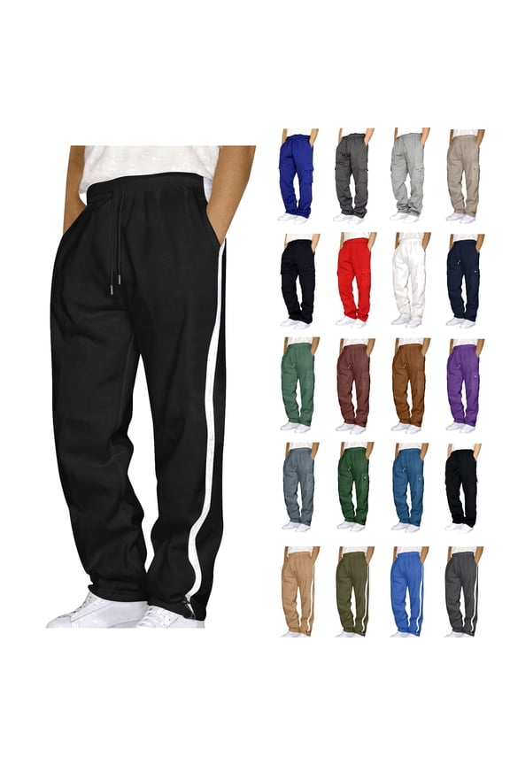 Men's Hiking Cargo Pants Clearance,Loose Fit Drawstring Elastic Waist Joggers Sweatpants Plus Size Lightweight Work Trousers with Multi Pockets S - 5XL