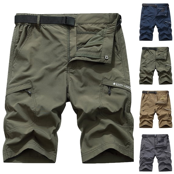 DDAPJ pyju Men's Hiking Cargo Shorts Quick Dry Lightweight Ripstop Tactical Shorts Big and Tall Relaxed Fit Outdoor Work Shorts with Multiple Zipper Pockets Army Green L
