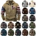 thumbnail image 1 of DDAPJ pyju Men's Hooded Sweatshirt 2023 Fashion, American Flag Print Patriotic Hoodie Long Sleeve Drawstring Pullover Sweatshirts with Front Pocket Brown L, 1 of 4