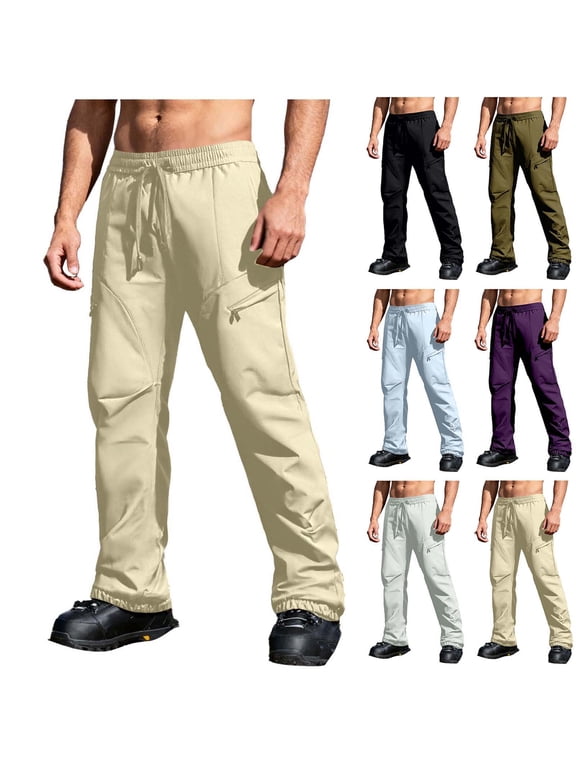 Men's Insulated Snow Pants Waterproof Ski Pant for Winter Hiking Outdoor Pants with Zipper Pockets Black M