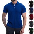 thumbnail image 1 of DDAPJ pyju Men's Knit Polos Shirts Solid Color Short Sleeve Golf Shirt Business Casual Textured Shirt Slim Fit Stretch Collared T-shirt Summer Clearance Sales Dark Blue S, 1 of 8