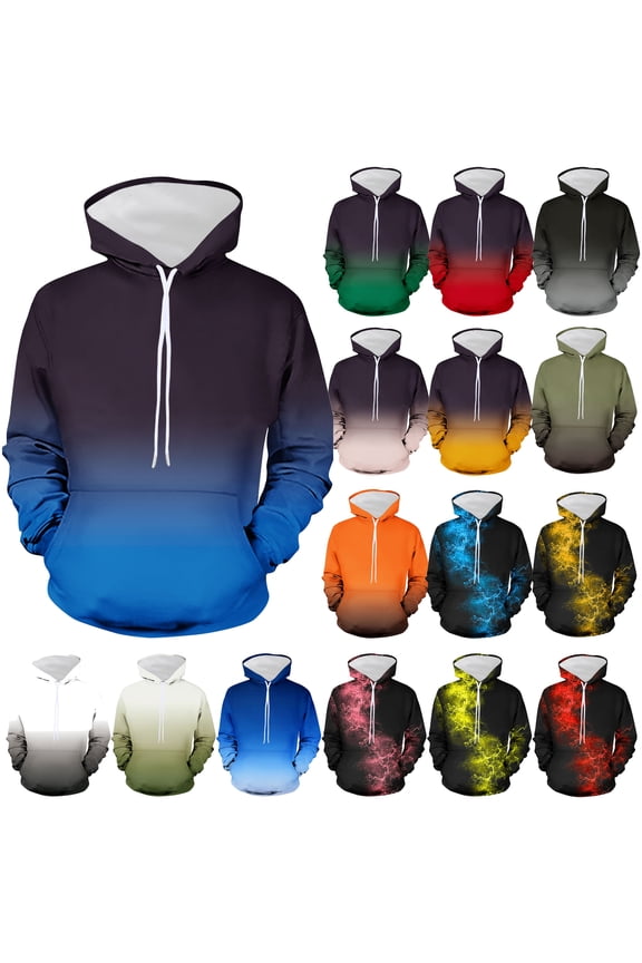 Men's Lightweight Gradient Hooded Sweatshirts Long Sleeve Drawstring Hipster Casual Pullover Hoodie with Kangaroo Pocket Orange XL