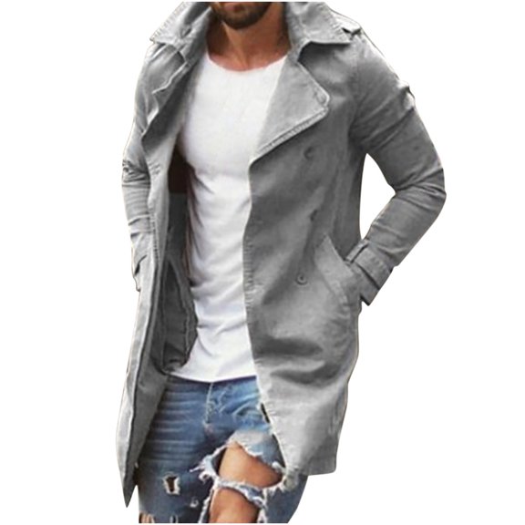 DDAPJ pyju Men's Lightweight Trench Coat on Clearance 2023,Slim Fit Notch Lapel Double Breasted Casual Windbreaker Plus Size Mid-length Overcoat with Pockets