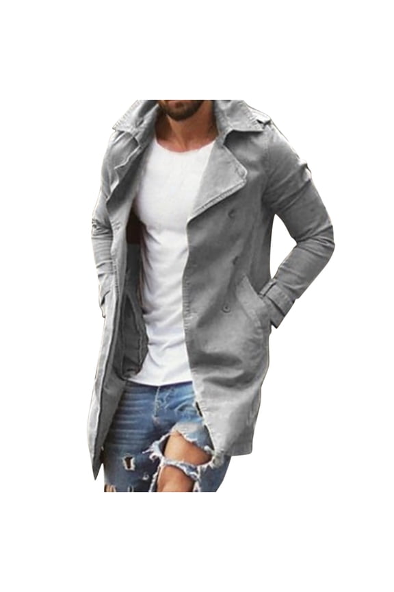 Men's Lightweight Trench Coat on Clearance 2023,Slim Fit Notch Lapel Double Breasted Casual Windbreaker Plus Size Mid-length Overcoat with Pockets