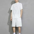 thumbnail image 1 of DDAPJ pyju Men's Linen Shirt and Shorts Set Short Sleeve Collared T-shirt Drawstring Shorts 2 Pieces Beach Outfits Basic Solid Matching Lounge Sets White XXXL, 1 of 5
