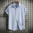 thumbnail image 1 of DDAPJ pyju Men's Linen Shirt Summer Beach Wedding Shirt Basic Solid Casual Button Down Shirts Short Sleeve Textured Shirt Blue M, 1 of 3