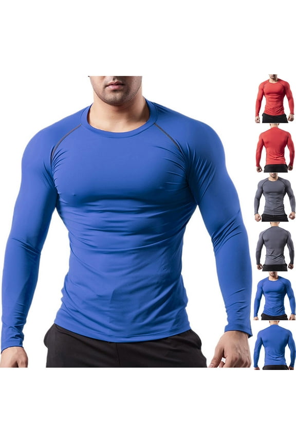 Men's Long Sleeve Athletic Shirt Compression Workout Shirts Running Basketball Cycling Tee Tops Lightweight Quick Dry Stretch Baselayer Undershirt Red S