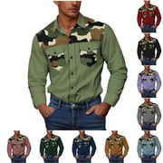 DDAPJ pyju Mens Long Sleeve Camo Shirts Button Down Lapel Collared T-Shirt Lightweight Travel Work Shirts Outdoor Military Camping Tops with Pockets Green XXL