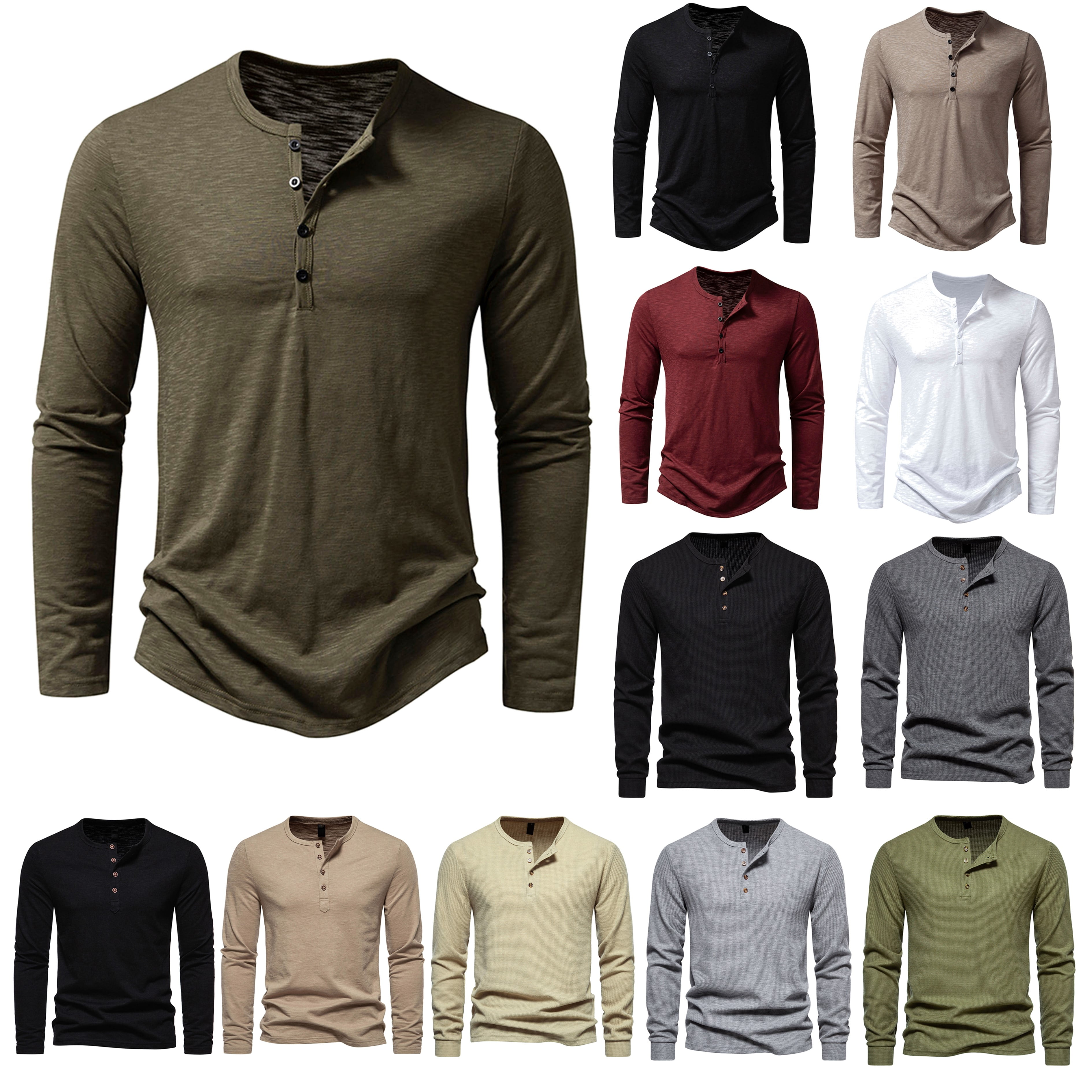 DDAPJ pyju Men Henley Shirts Casual Long Sleeve Crew Neck Pullover Tops ...