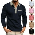 thumbnail image 1 of DDAPJ pyju Men's Long Sleeve Polos Shirt Contrast Collar Casual Golf Shirts Slim Fit Stretch Golf Poloss Lightweight Work Shirt with Chest Pocket 90 off Clearance Sale Pink XXL, 1 of 7